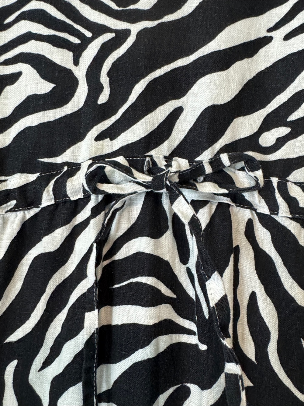 Jones New York Tiered 100% Linen Maxi Dress Womens S zebra print Empire waist - Picture 4 of 10